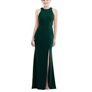 NEW Dessy Collection‎ Cutout Open-Back Halter Maxi Dress Scarf Tie Evergreen 4